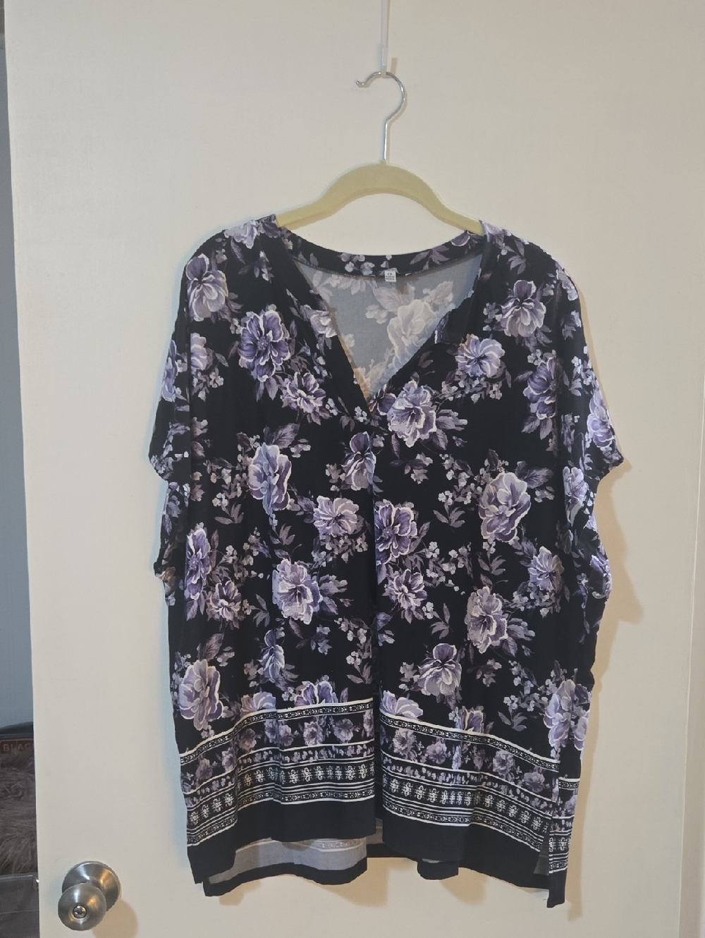 white birch Black Tunic with Purple Floral Print